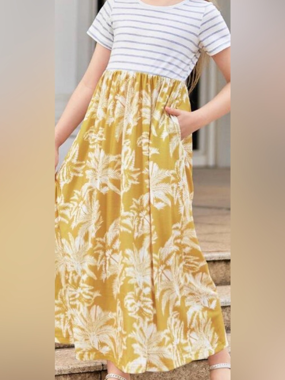 Goryla Yellow Tropical Print Maxi Dress Sleeveless Summer Beach Vacation Size 14